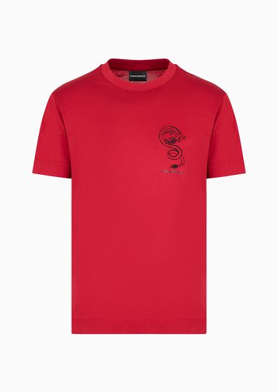 Armani Sustainability Values Lyocell-blend jersey T-shirt with dragon embroidery - F