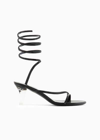 Satin and rhinestone heeled sandals - F