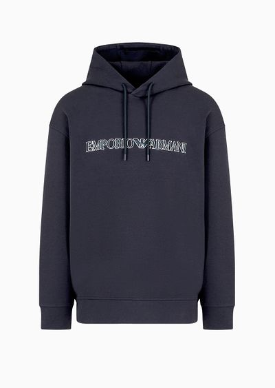 Oversized double-jersey hooded sweatshirt with logo embroidery trim - F