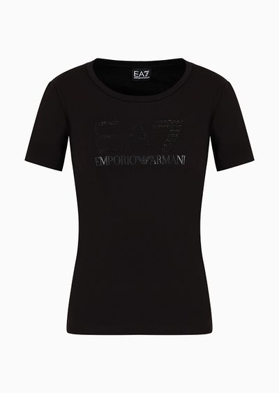 Logo Series stretch-cotton T-shirt with rhinestone logo - F