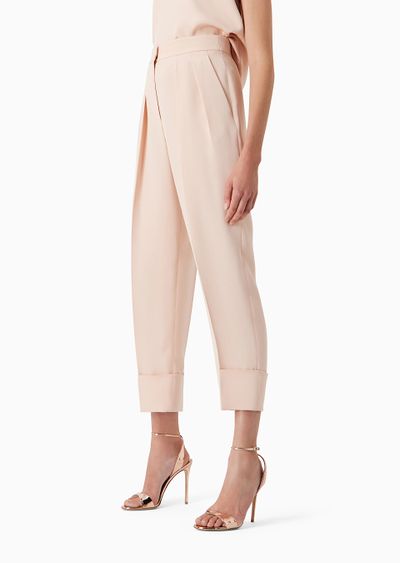 High-rise marocain glittery silk trousers - D