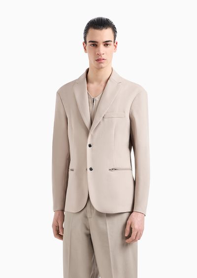 Wool-blend single-breasted jacket with detachable inner panel - D