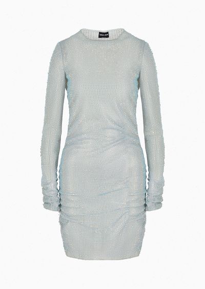 Short knit dress with all-over crystals - F