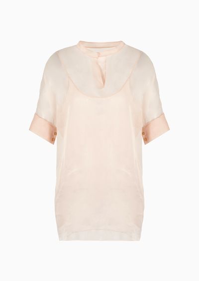 Short-sleeved long shirt in silk organza - F
