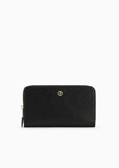 La Prima wrap-around zip wallet in pebbled patent leather - F