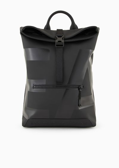 Slim backpack in rubberised material with oversized EA logo - F