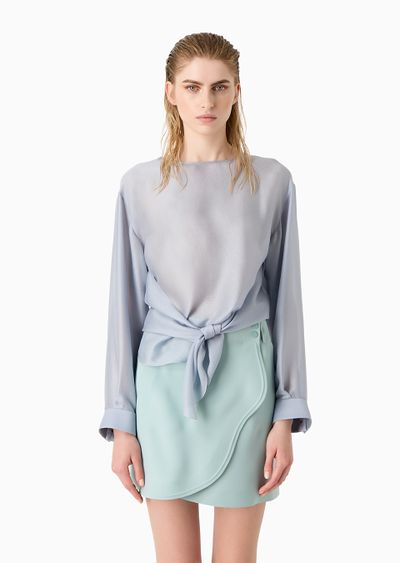 Silk crew-neck blouse - D